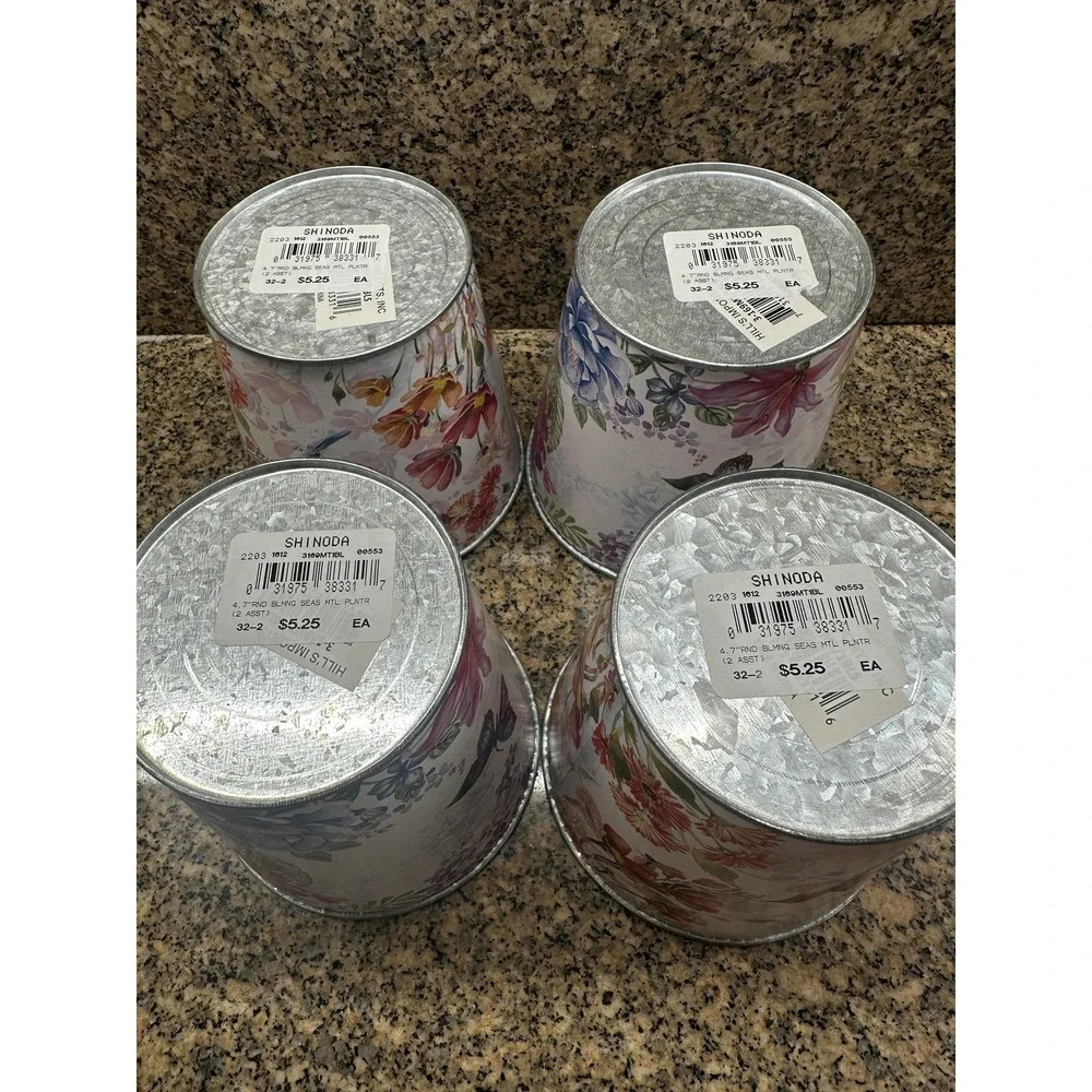 Shinoda Blooming Seasons Metal Planter‎ Set Of 4 4.7in Floral Hummingbird